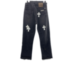 Chrome Heart Cross Stitched Lather Jeans