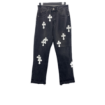 Chrome Heart Cross Stitched Lather Jeans