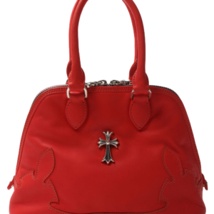 Leather Fleur De Lis Mini Bowling Bag Red