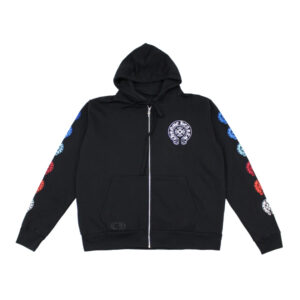 Multi Color Horseshoe Zip Hoodie in Black